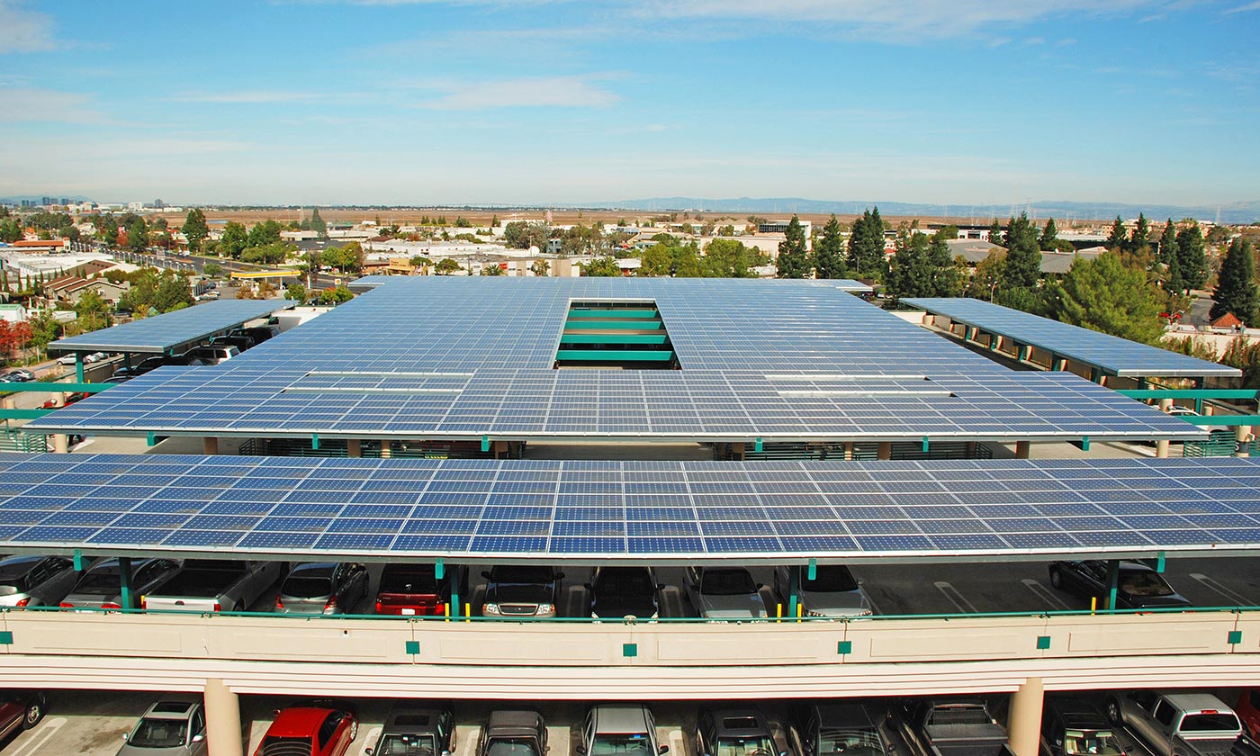 Parking structure with solar panel installation