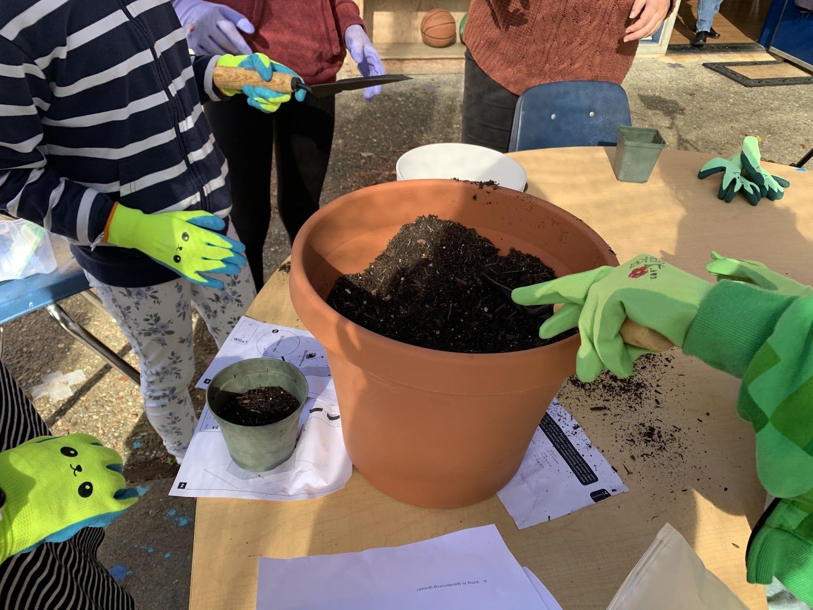 Planting seeds during a workshop