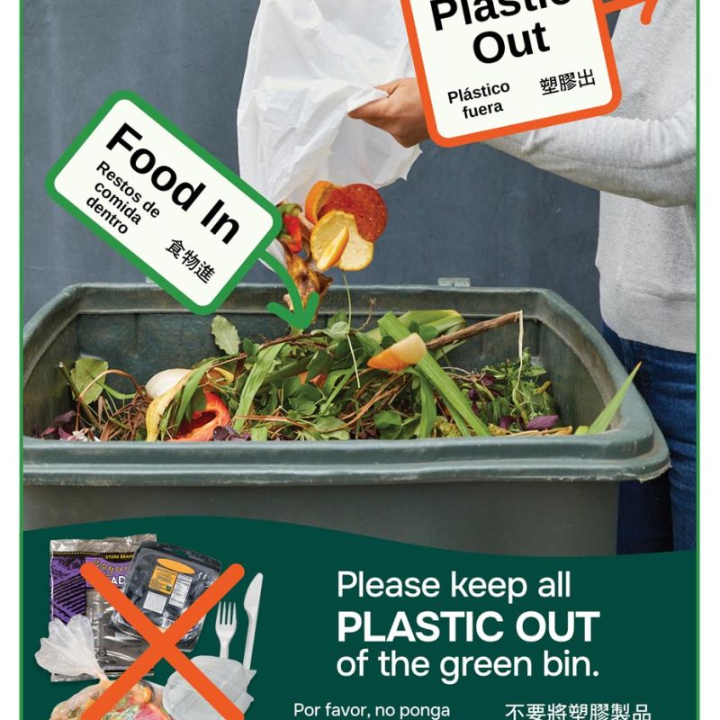 add food in and keep plastic out of your green bin for compost quality