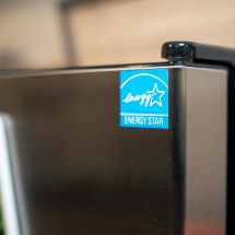 close up of Energy Star sticker on refrigerator door