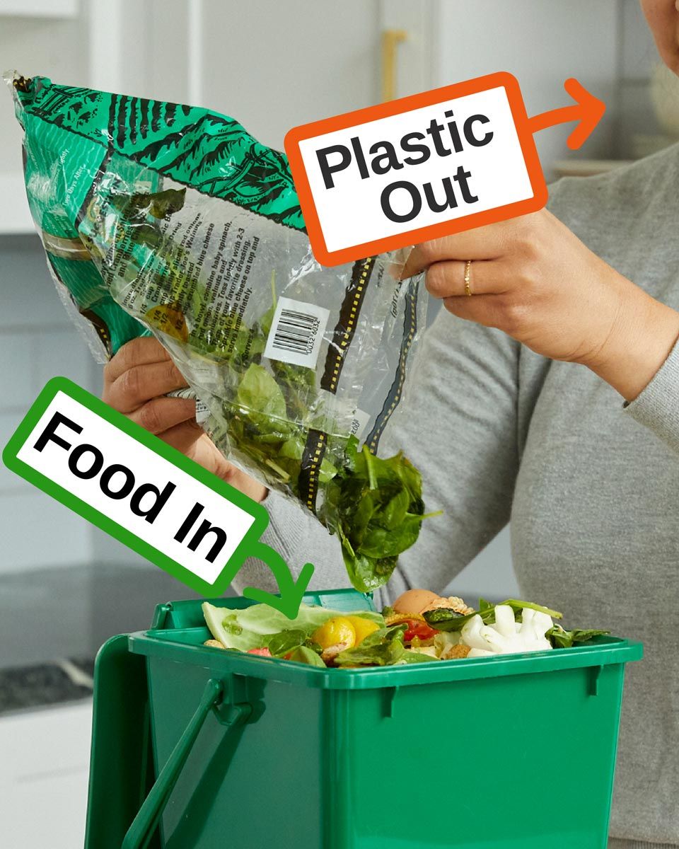 put food in green waste bin and leave plastic out