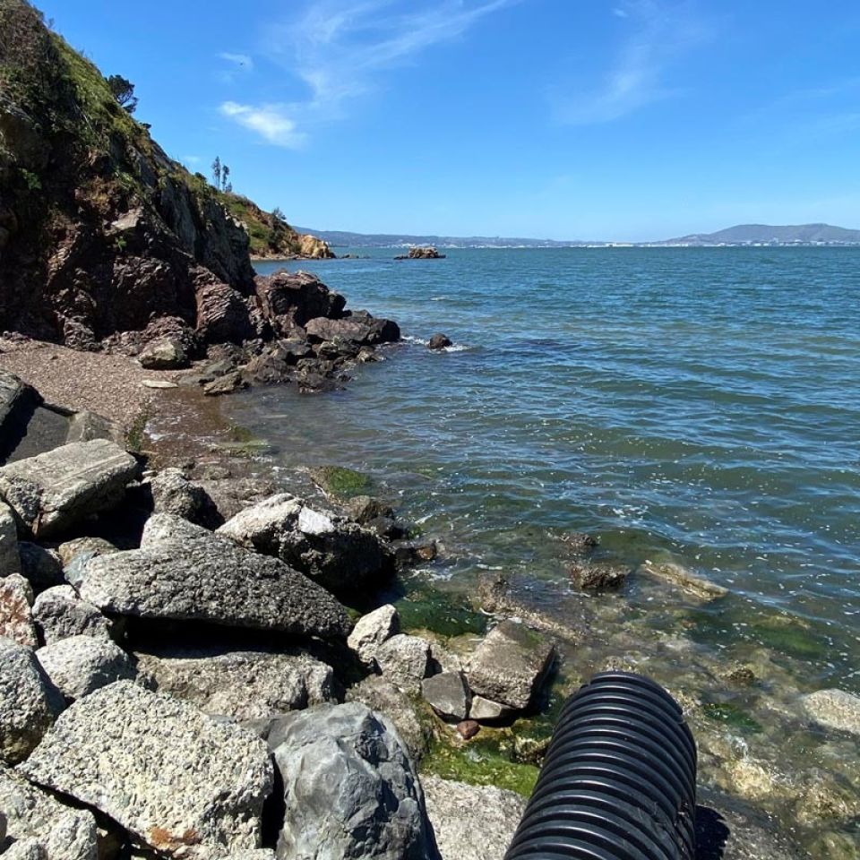 Coyote Point waterfront and rocky shoreline