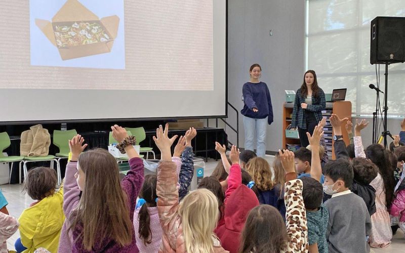 group of elementary school students at a presentation by Youth Climate Ambassador Project students about the impacts of waste on our environment
