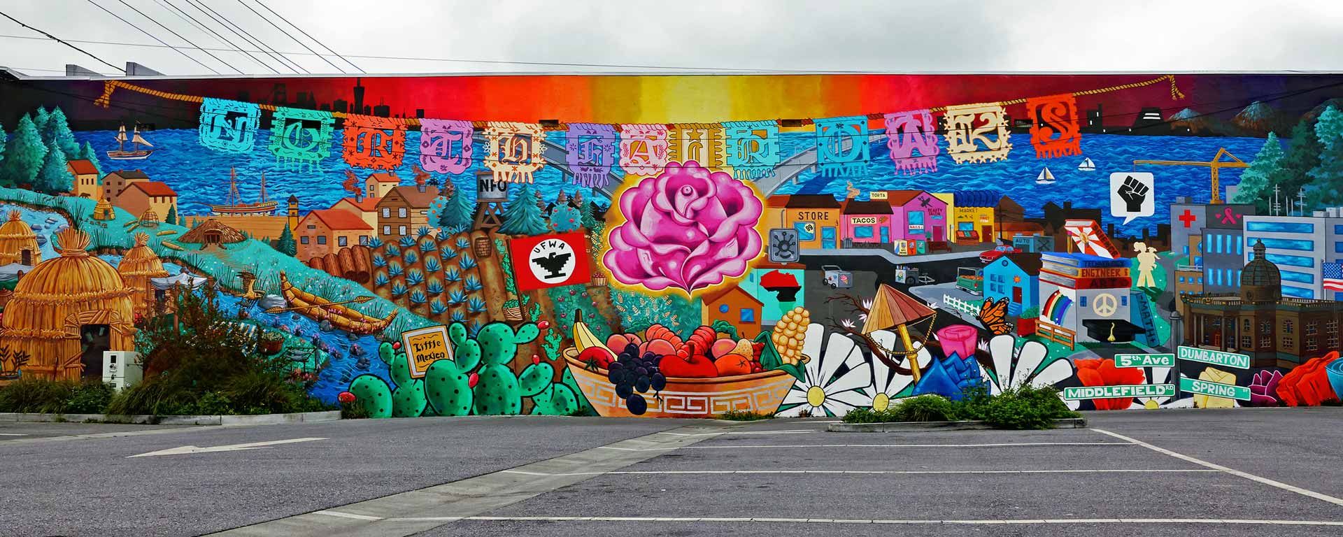 large outdoor wall mural in North Fair Oaks