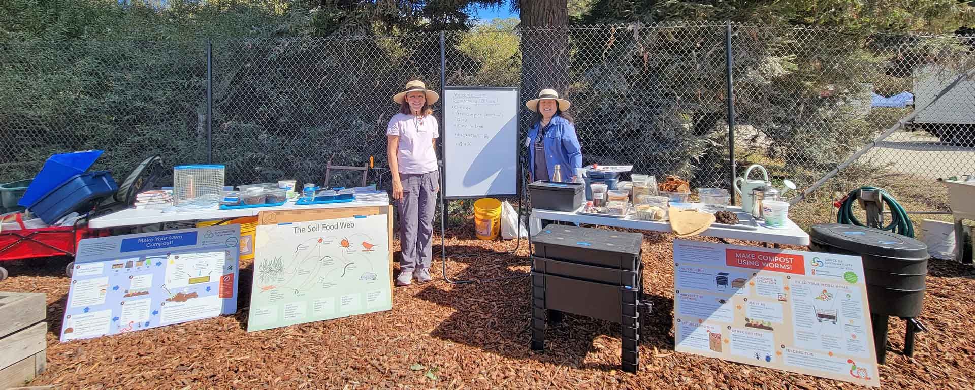 San Mateo County Fixit Clinic volunteer assists woman and grandson with sewing machine repair