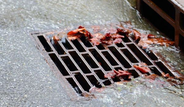storm drain during rainstorm safeguards water resources