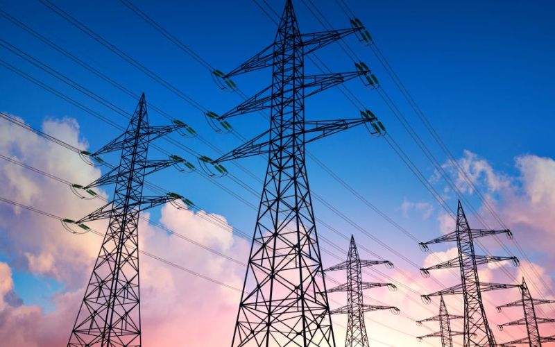 High voltage power lines in the sky.