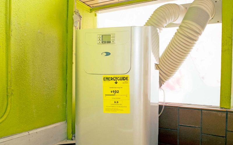 portable electric heat pump installed in a small business for energy efficiency