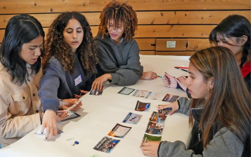 Youth Climate Ambassador Leadership Program students at a retreat working on a climate change project together