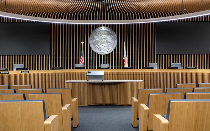 San Mateo County Board of Directors empty meeting chambers