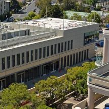 San Mateo County Center buildings and solar panel covered parking area