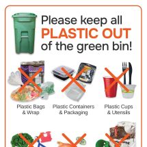 San Mateo County green bin sorting card - keep plastic out of the green bin