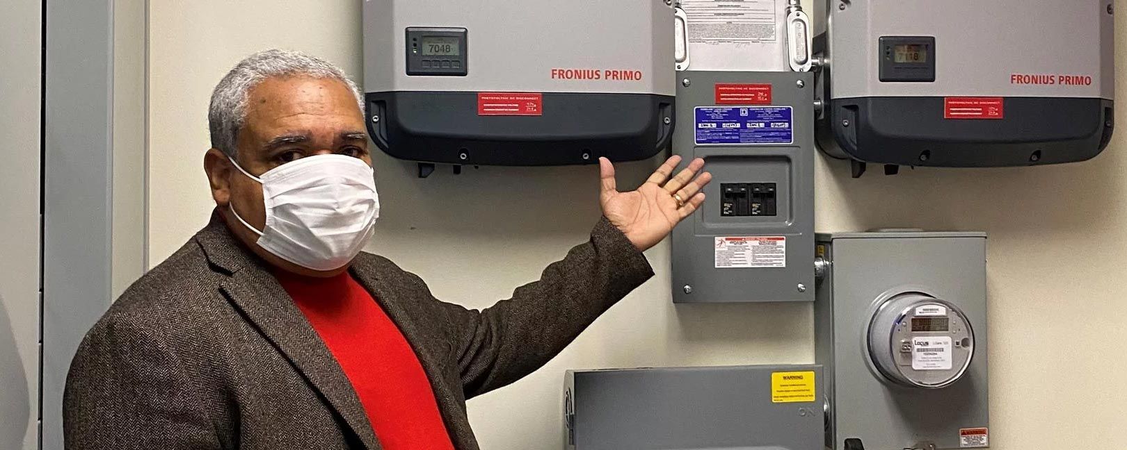 church pastor displays community resilience features such as battery backup system