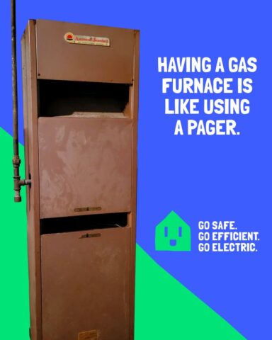 A gas furnace next to text that reads, "having a gas furnace is like using a pager."