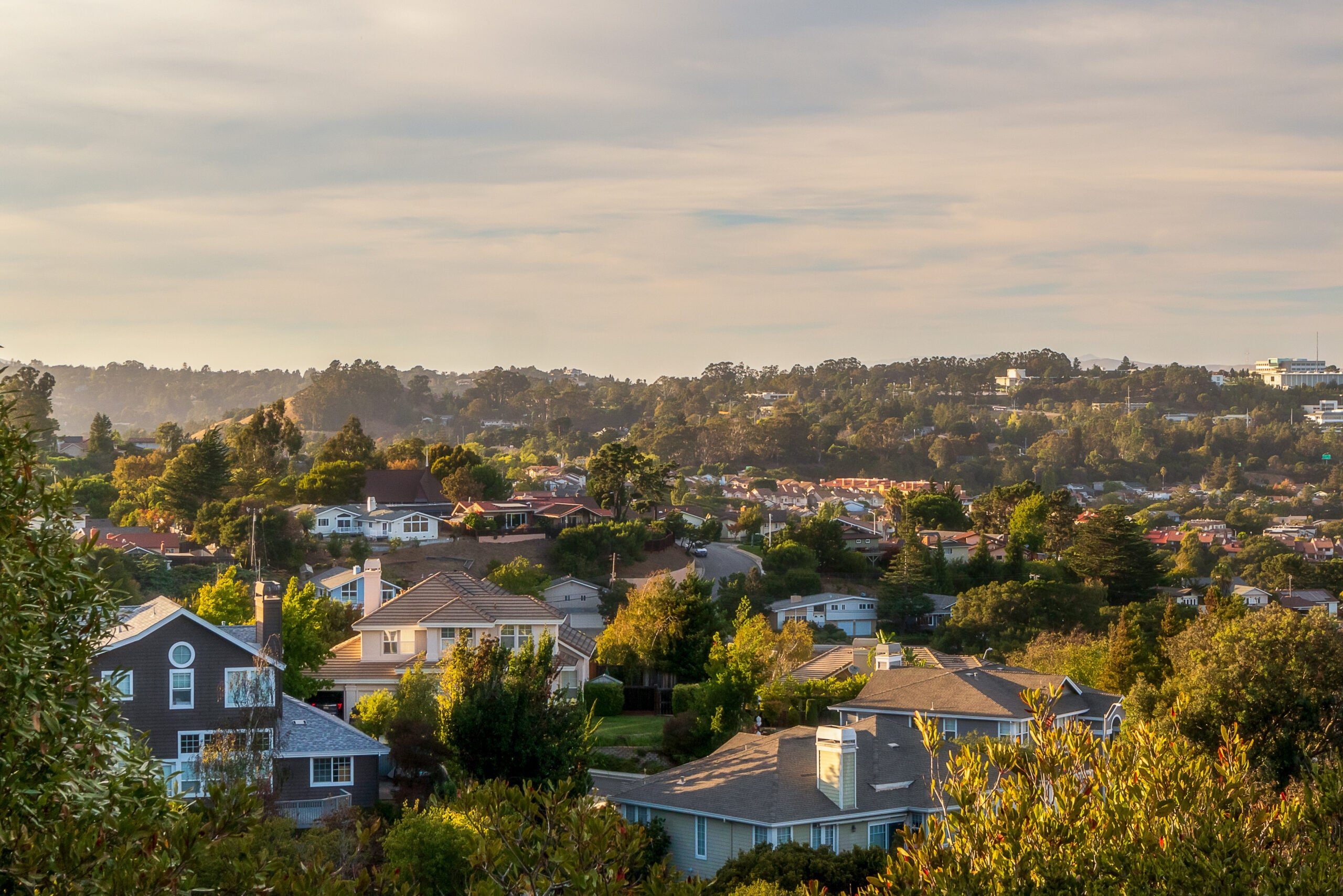Valley homes panoramic view in Belmont, San Mateo County, California