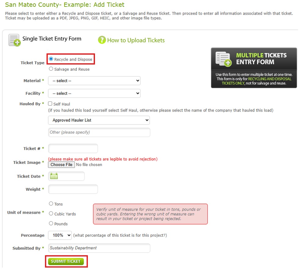 Recycle and Dispose Tickets