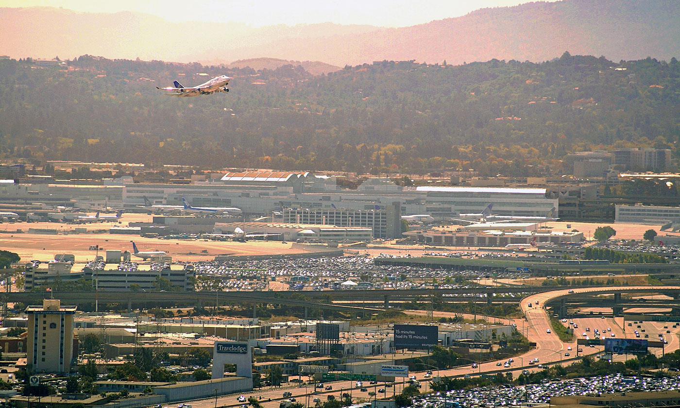 Aerial view of plane taking off