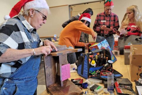 San Mateo County Fixit Clinic volunteer repairing foot stool