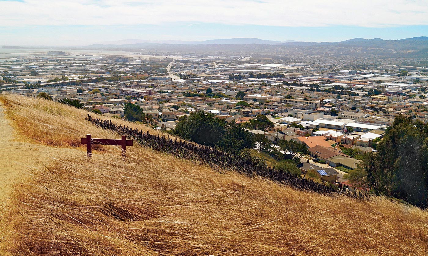 Grass hillside overlooking San Mateo County