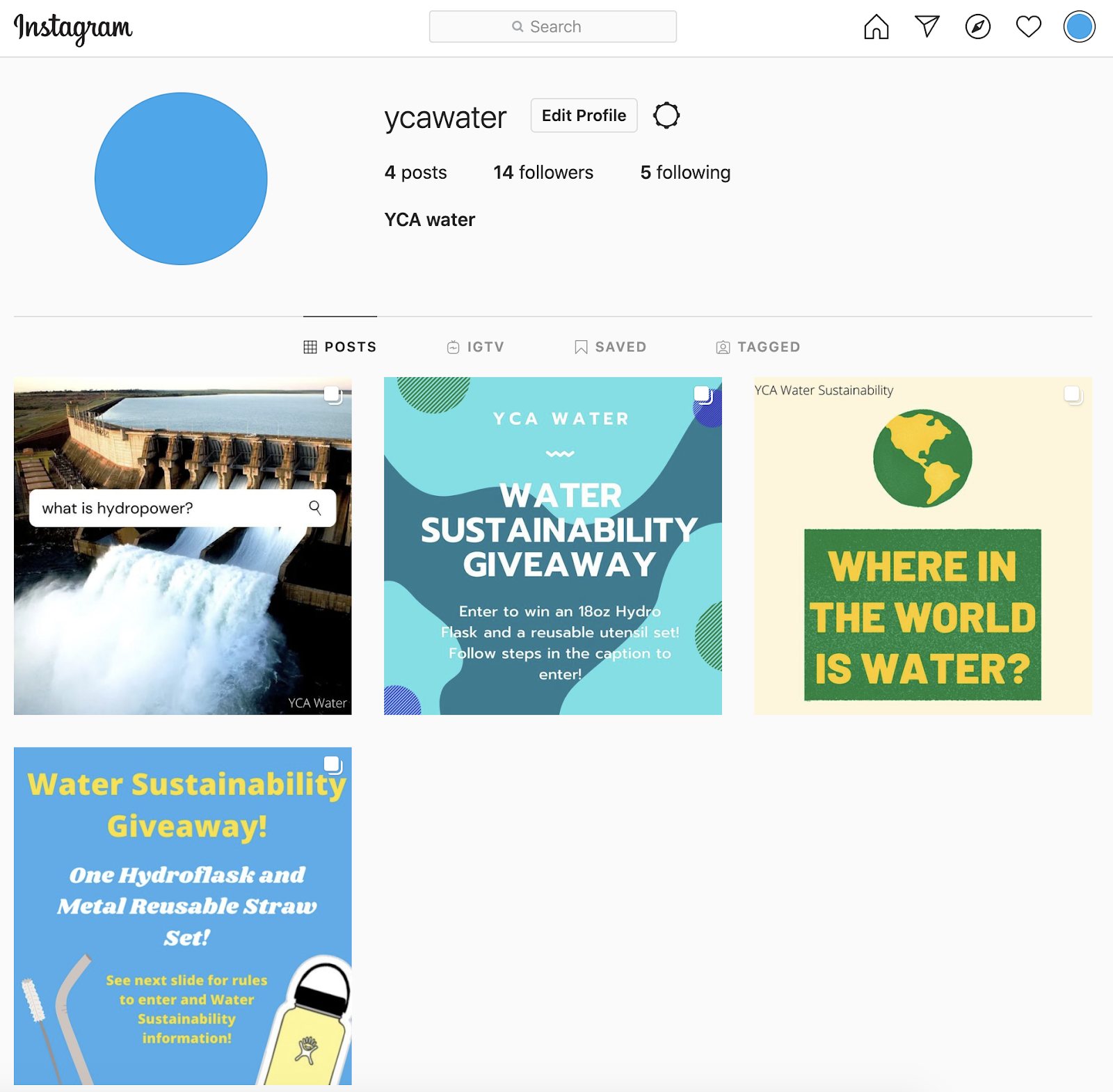 YCA Water Instagram
